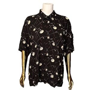 The Club Marco Polo Mens L Black Rayon Golf Club Print Short Sleeve Shirt Vtg